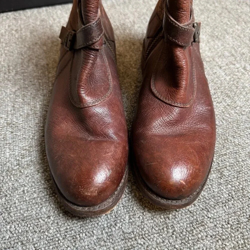 Frye JAYDEN CROSS STRAP Zipper Red Brown Boots Women US 6.5 B